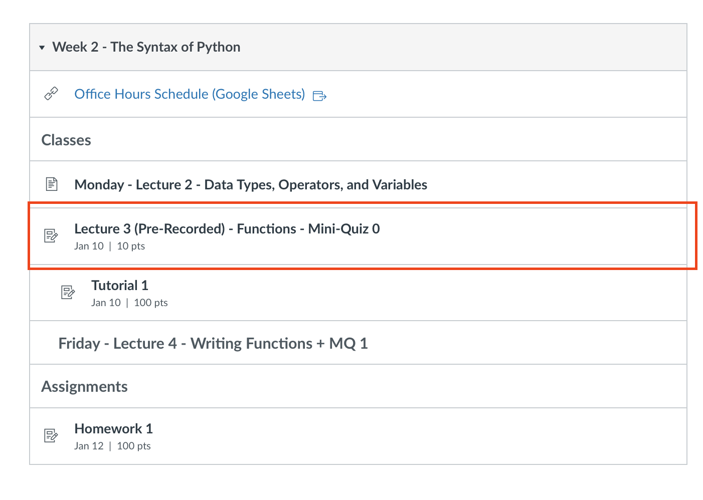 screenshot of Canvas module