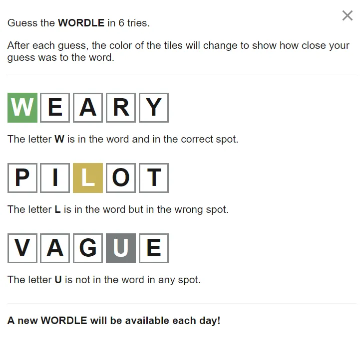 screenshot of wordle rules